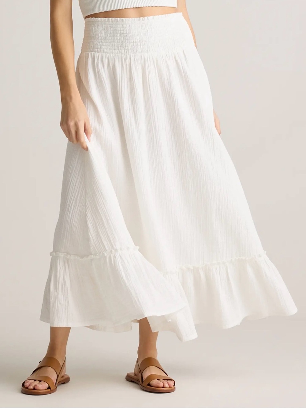 Quince 100% Organic Cotton Gauze Smocked Maxi Skirt Size Small White